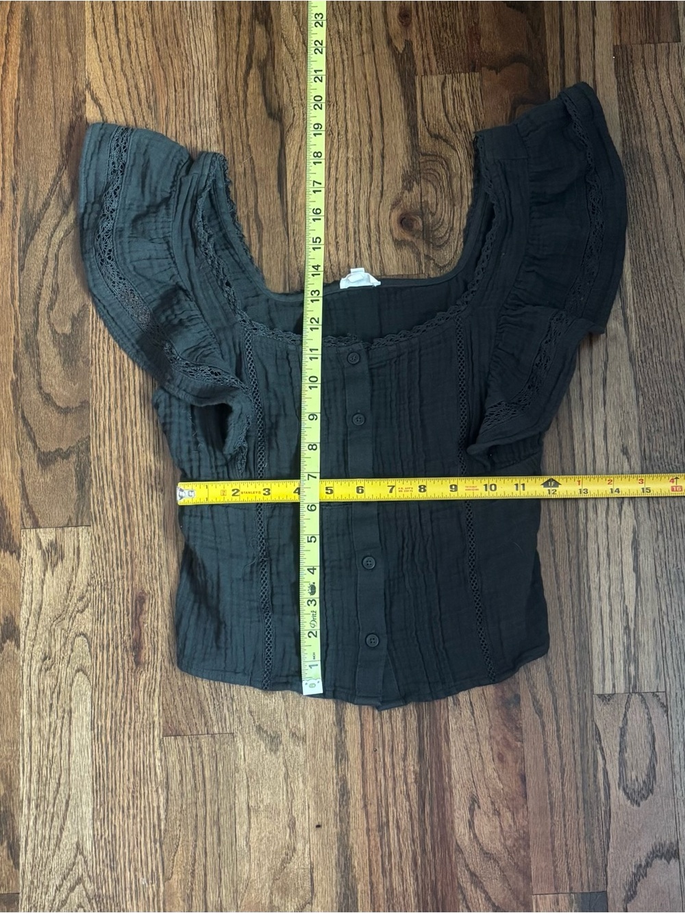 aerie Black Ruffle Sleeve Button-Front Blouse